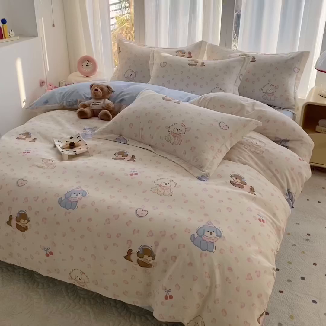 91家纺网 家纺一手货源 找家纺 钰锦珀家纺 2026新款全棉纯棉印花四件套 小狗日记