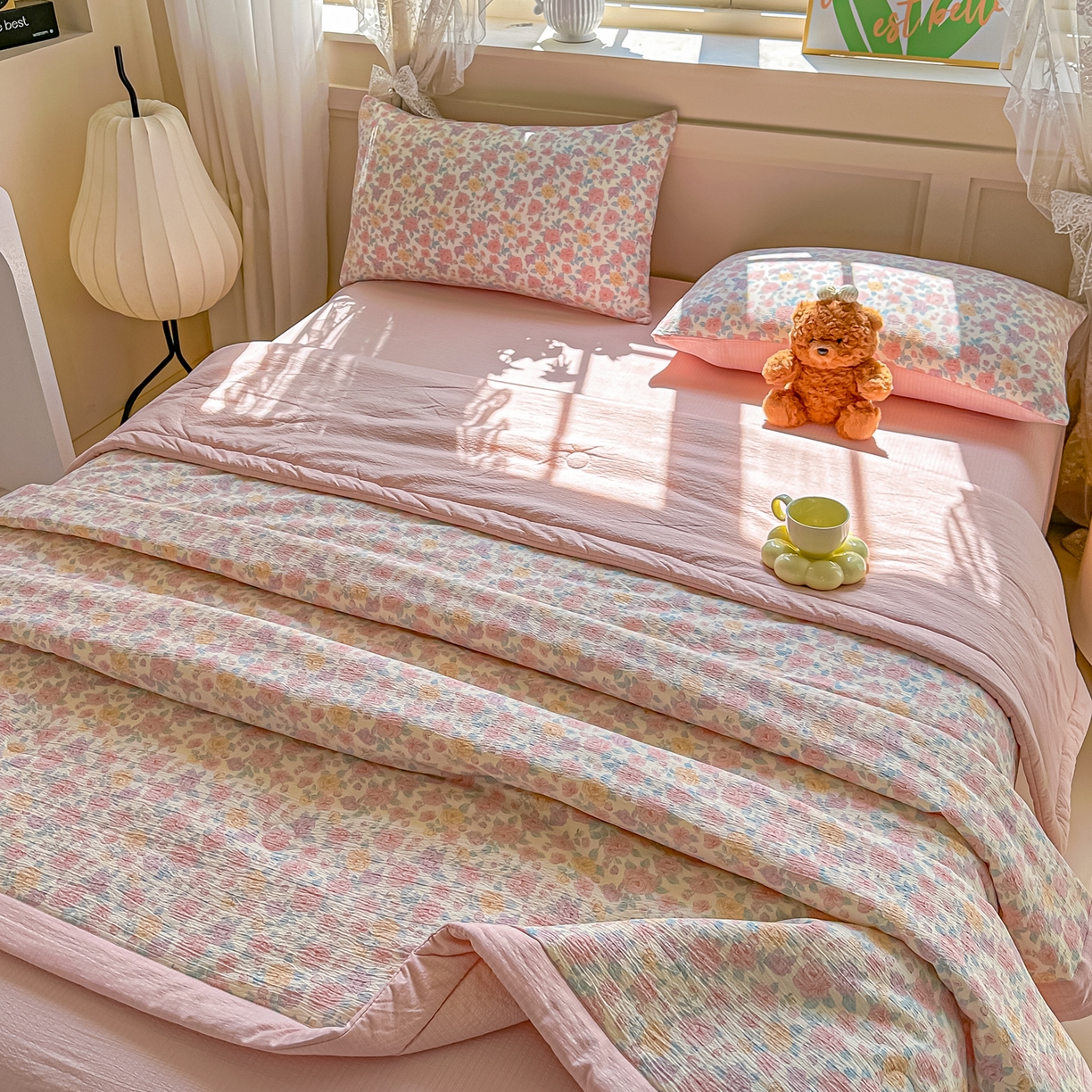 91家纺网 家纺一手货源 找家纺 （总）秋泽家纺 2026新款A类云感双层纱大豆纤维夏凉被空调被小清新印花夏被