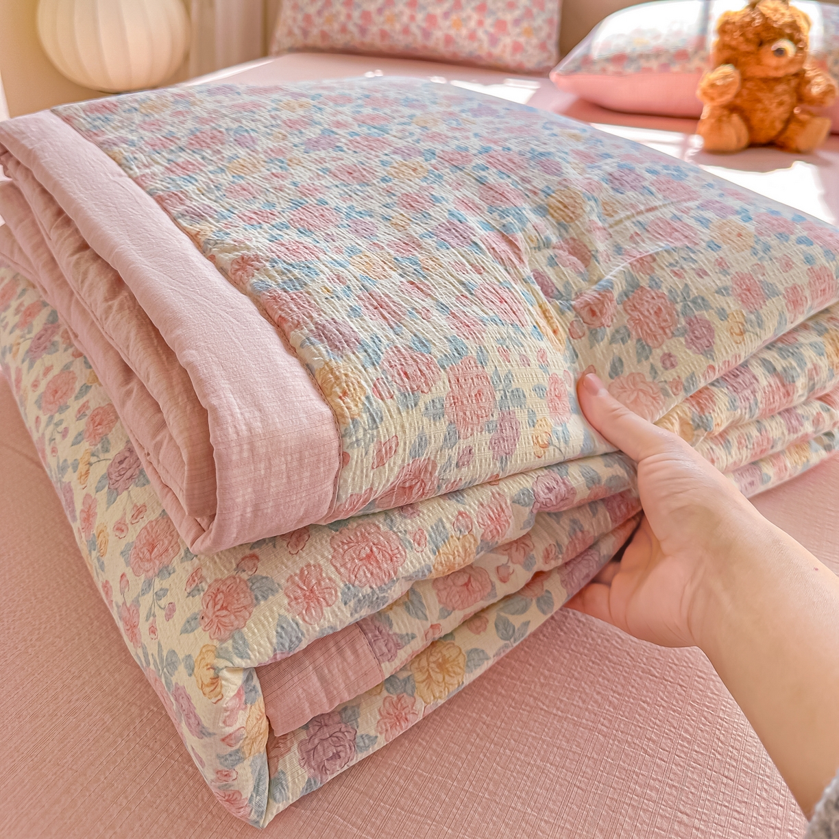 91家纺网 家纺一手货源 找家纺 （总）秋泽家纺 2026新款A类云感双层纱大豆纤维夏凉被空调被小清新印花夏被