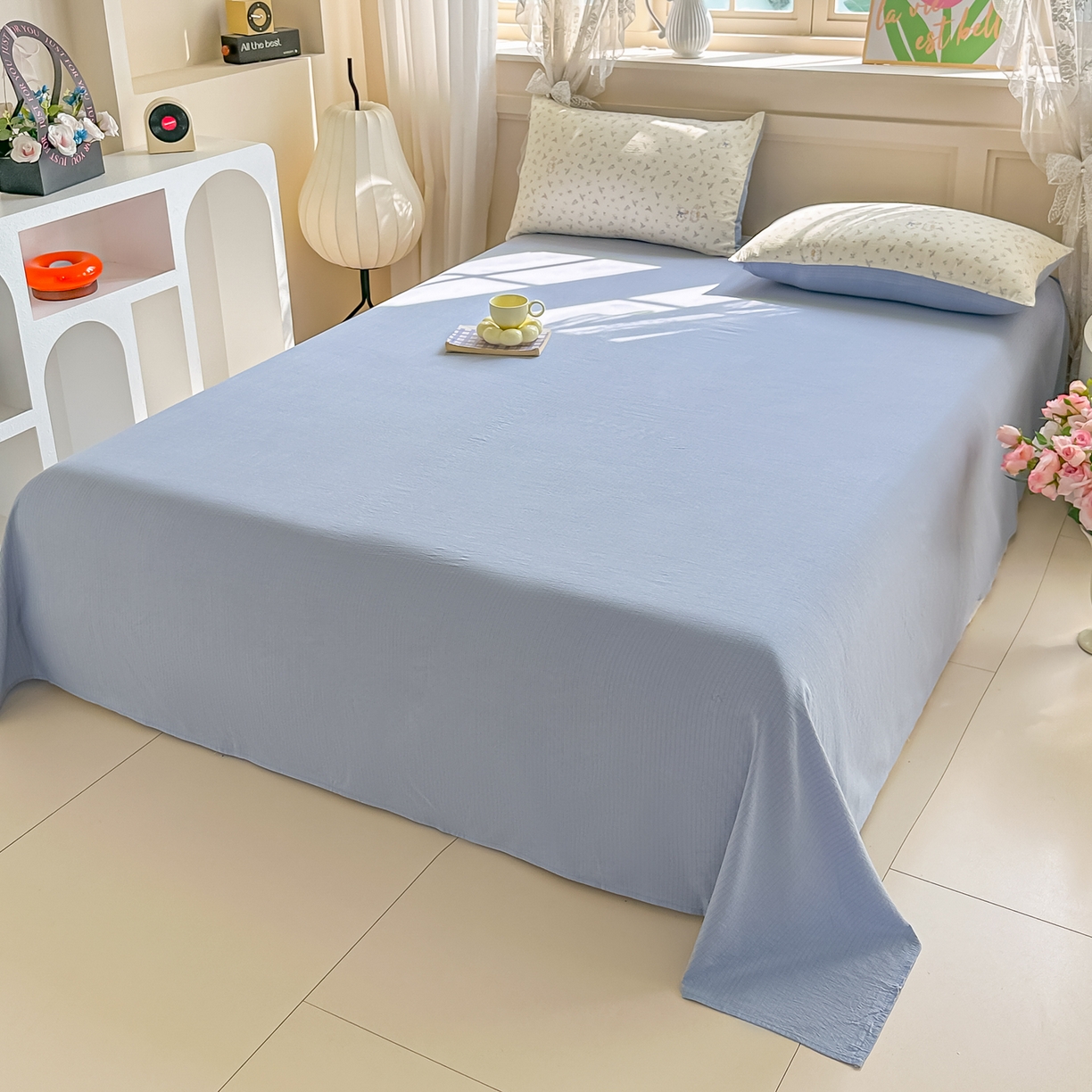 91家纺网 家纺一手货源 找家纺 秋泽家纺 2026新款A类云感双层纱大豆纤维夏凉被空调被小清新印花夏被 蓝境兔语