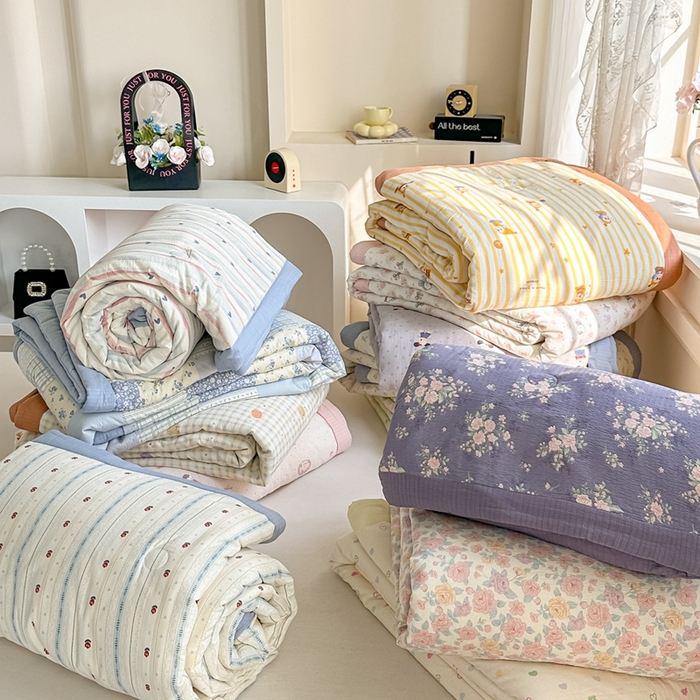 秋泽家纺 2026新款A类云感双层纱大豆纤维夏凉被空调被小清新印花夏被 组合图仅供展示不可下单