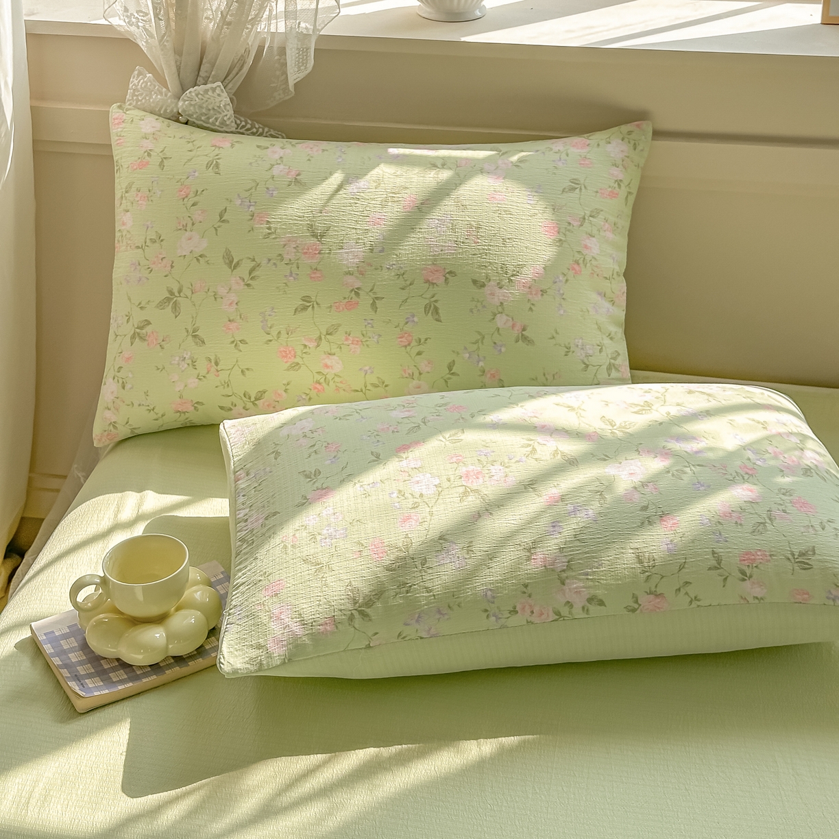 91家纺网 家纺一手货源 找家纺 秋泽家纺 2026新款A类云感双层纱大豆纤维夏凉被空调被小清新印花夏被 绿境花影