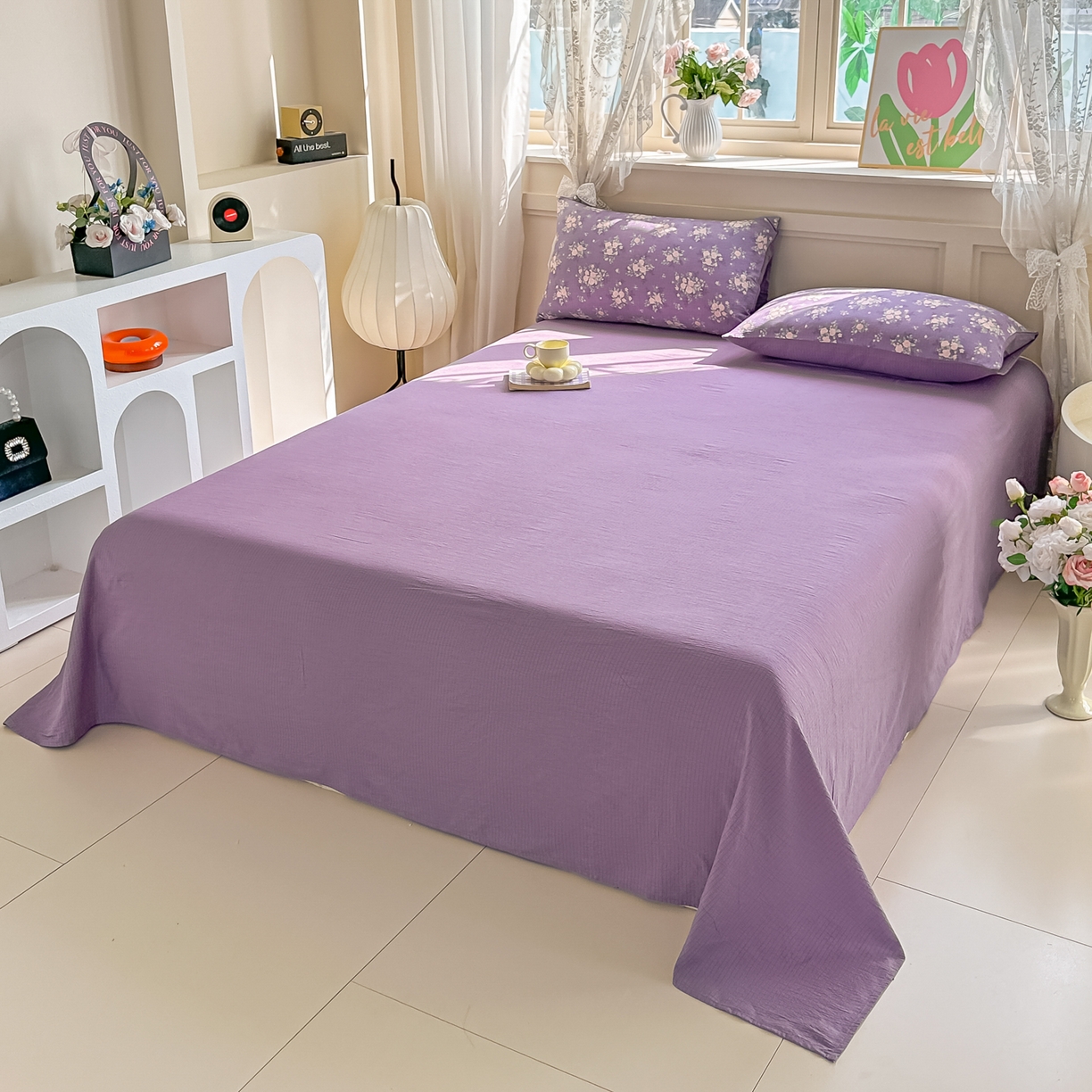 91家纺网 家纺一手货源 找家纺 秋泽家纺 2026新款A类云感双层纱大豆纤维夏凉被空调被小清新印花夏被 紫雾蔷薇