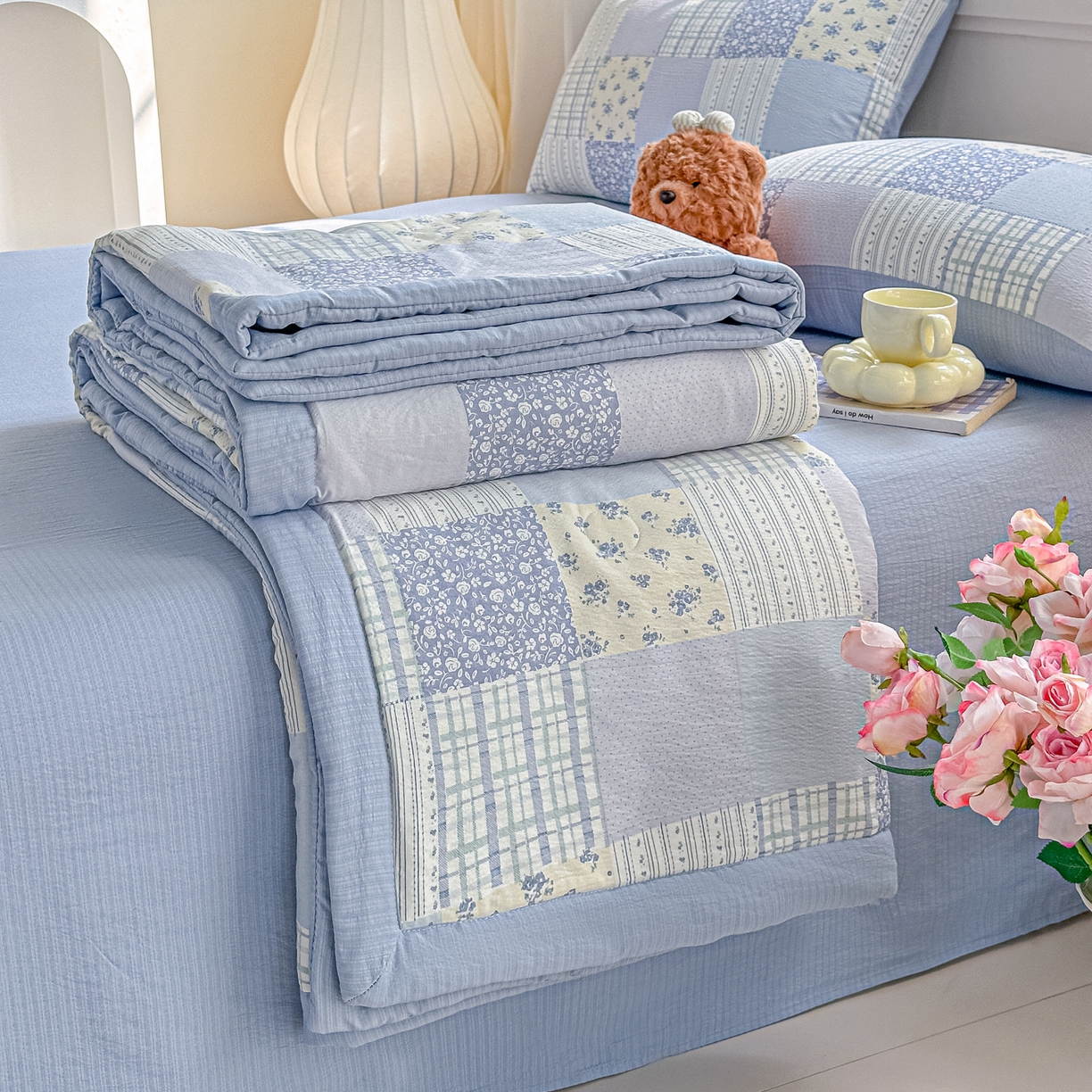 91家纺网 家纺一手货源 找家纺 秋泽家纺 2026新款A类云感双层纱大豆纤维夏凉被空调被小清新印花夏被 百福田园