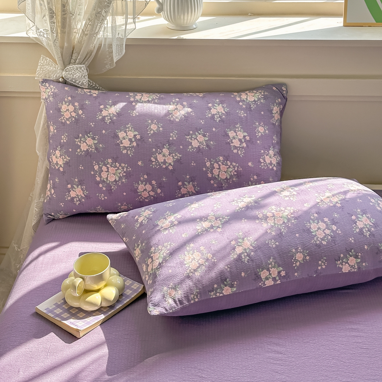 91家纺网 家纺一手货源 找家纺 秋泽家纺 2026新款A类云感双层纱大豆纤维夏凉被空调被小清新印花夏被 紫雾蔷薇