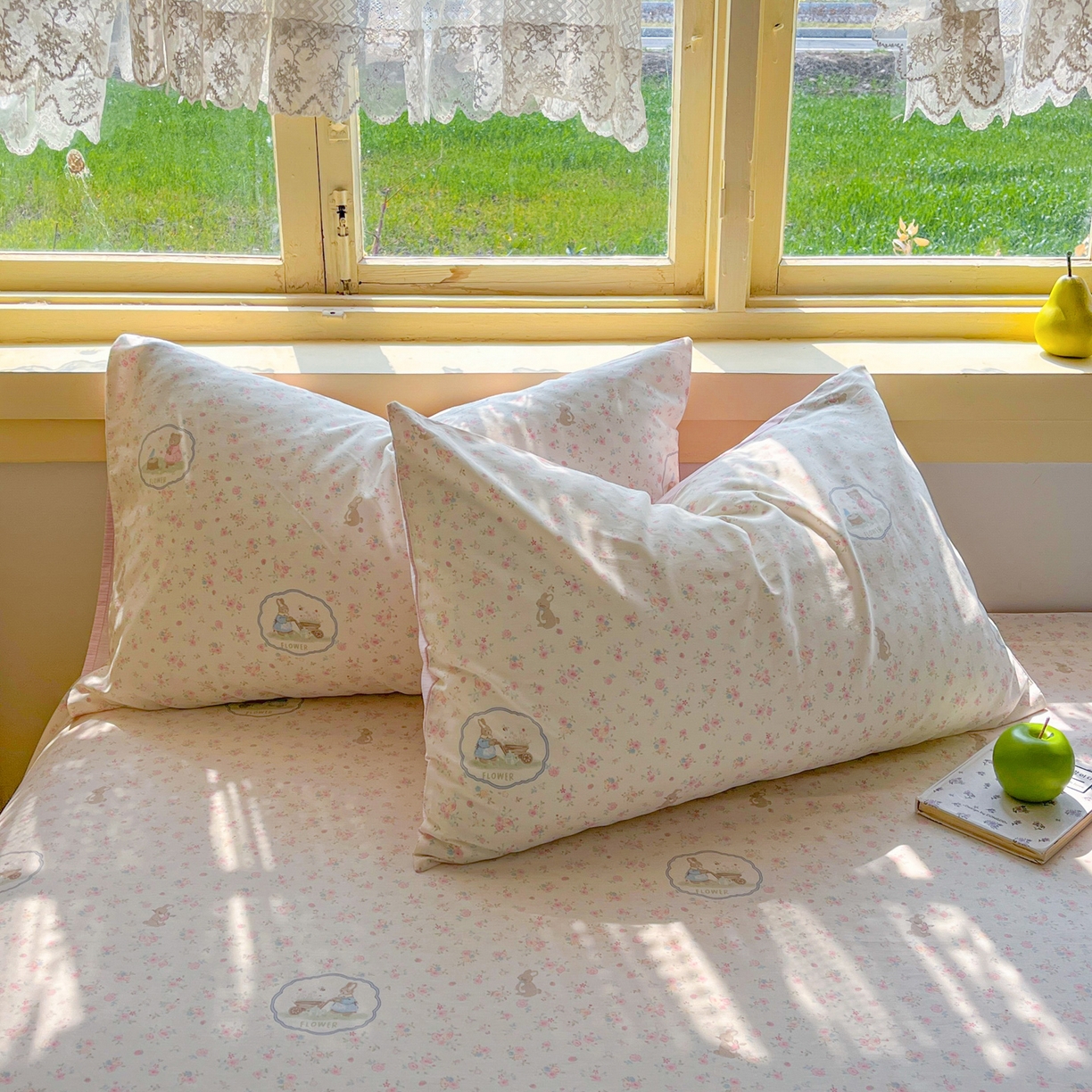 简约家纺 2026新款全棉斜纹12868单枕套系列 粉色花园兔-粉