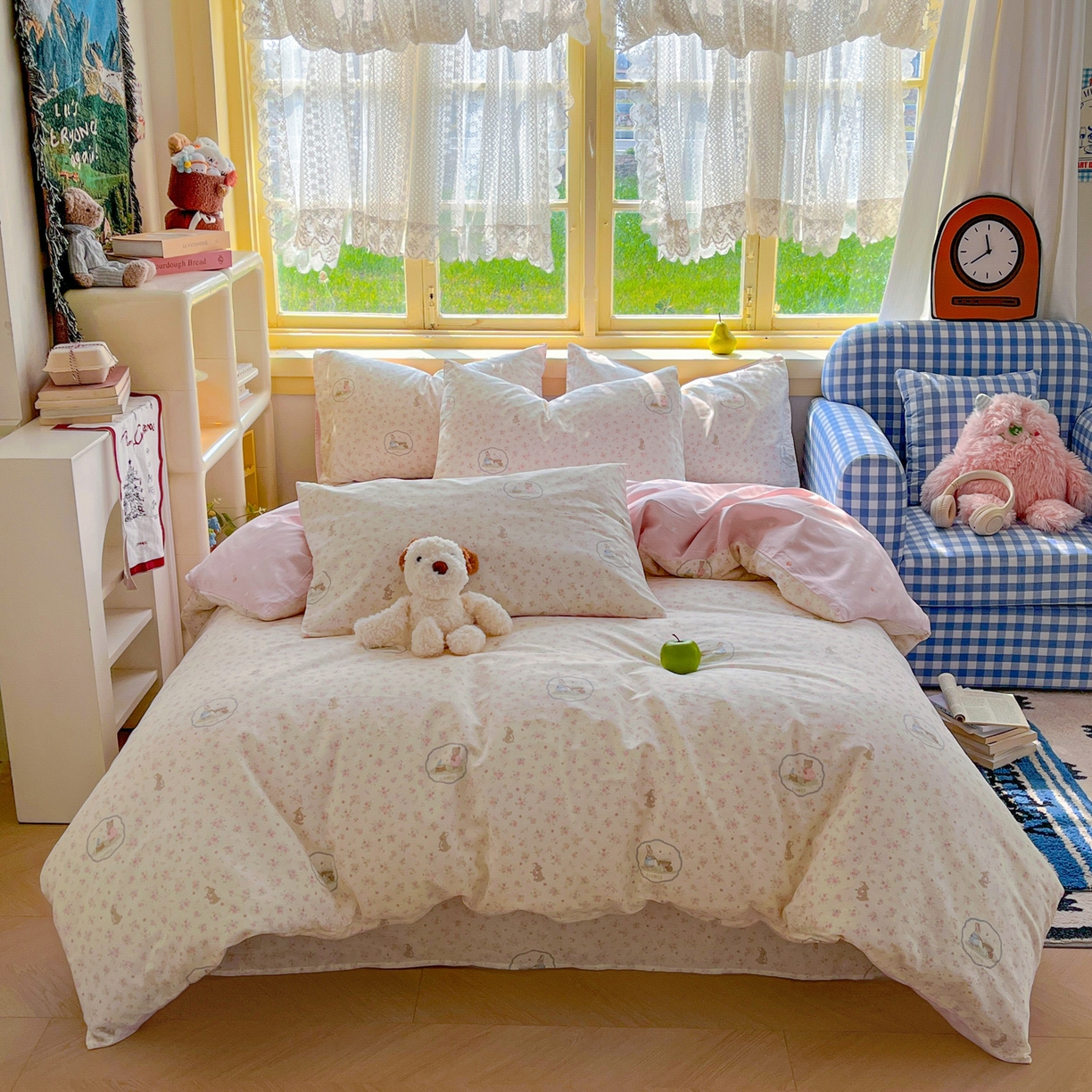 91家纺网 家纺一手货源 找家纺 简约家纺 2026新款全棉斜纹12868单枕套系列 粉色花园兔-粉