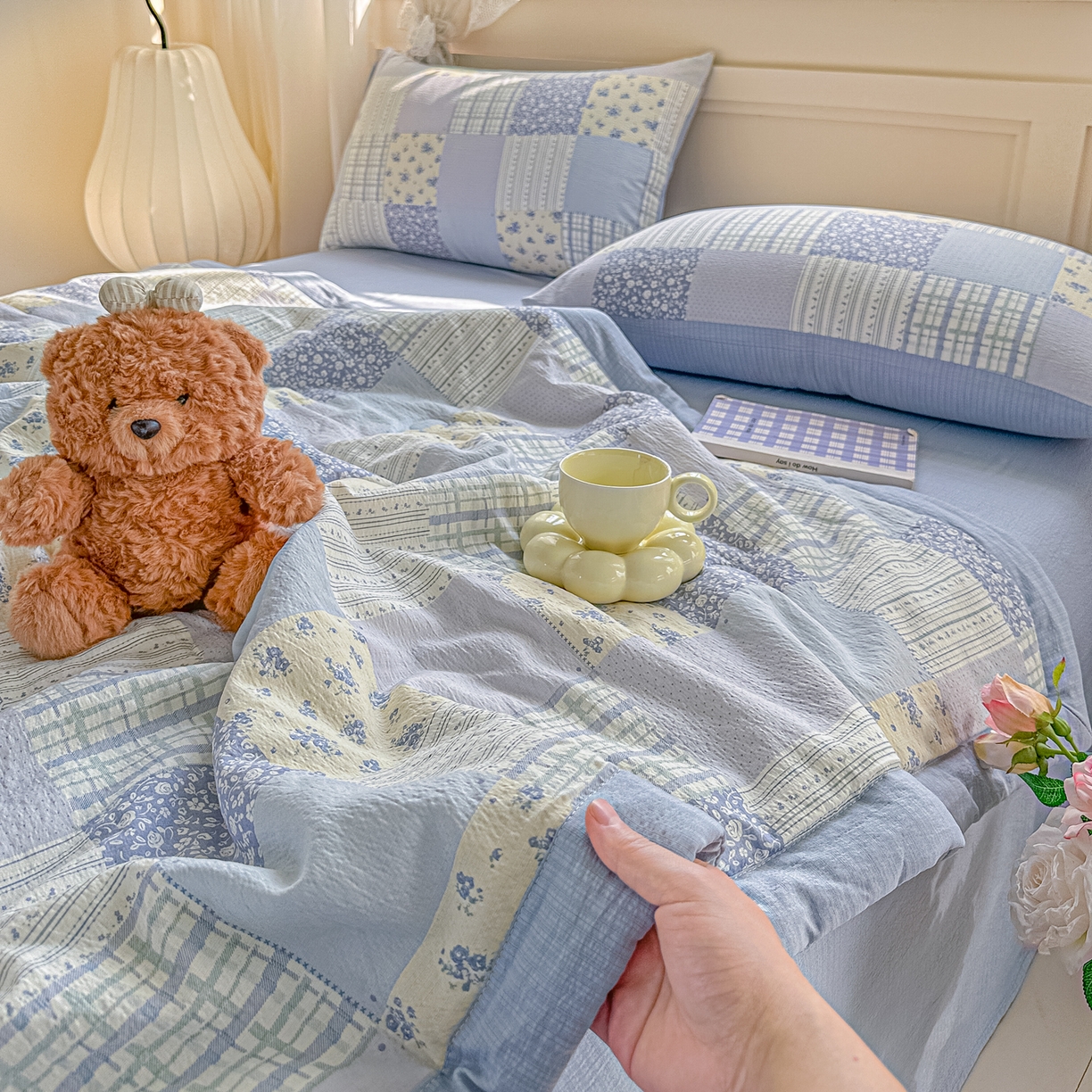 91家纺网 家纺一手货源 找家纺 秋泽家纺 2026新款A类云感双层纱大豆纤维夏凉被空调被小清新印花夏被 百福田园