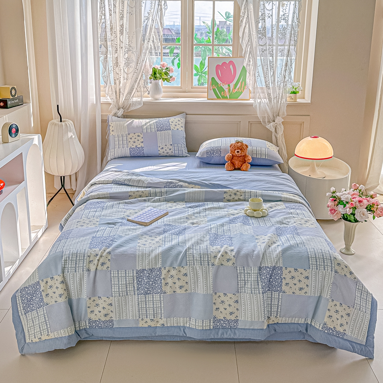 91家纺网 家纺一手货源 找家纺 秋泽家纺 2026新款A类云感双层纱大豆纤维夏凉被空调被小清新印花夏被 百福田园