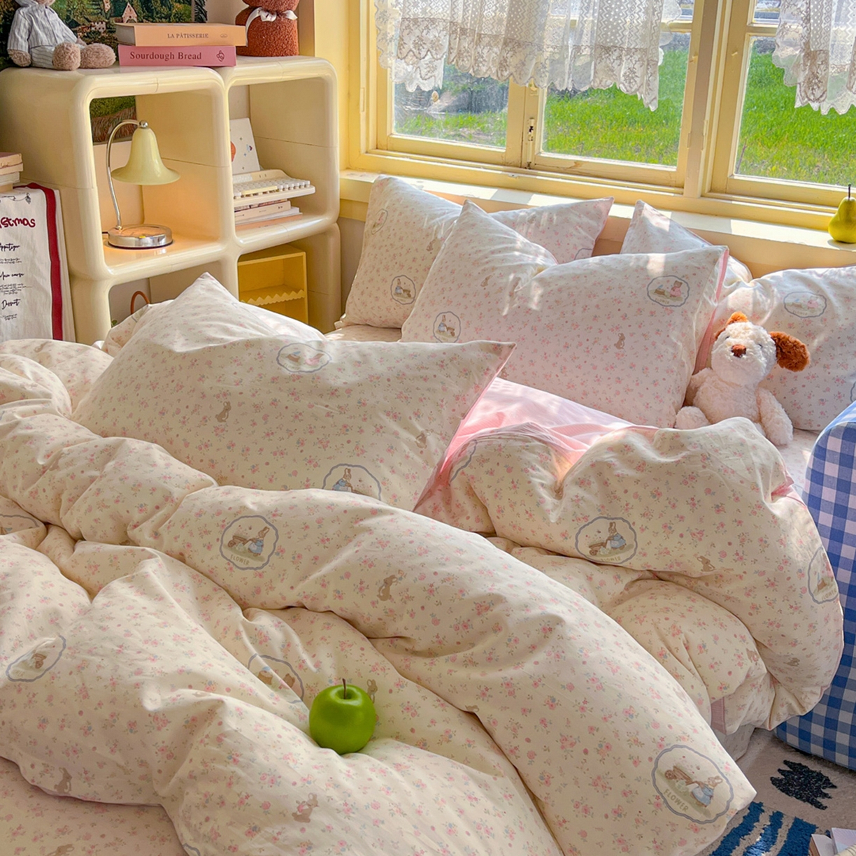 91家纺网 家纺一手货源 找家纺 简约家纺 2026新款全棉斜纹12868单枕套系列 粉色花园兔-粉