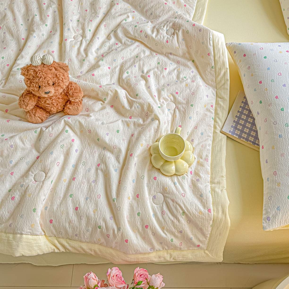 91家纺网 家纺一手货源 找家纺 秋泽家纺 2026新款A类云感双层纱大豆纤维夏凉被空调被小清新印花夏被 甜梦奶心