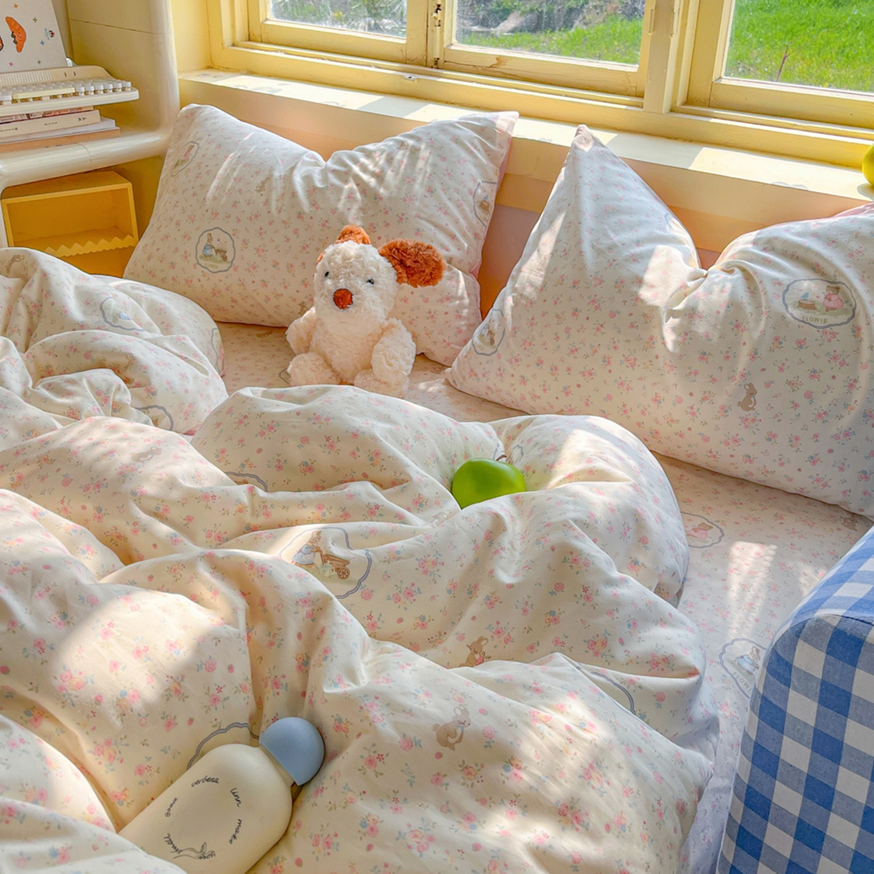 91家纺网 家纺一手货源 找家纺 简约家纺 2026新款全棉斜纹12868单枕套系列 粉色花园兔-粉