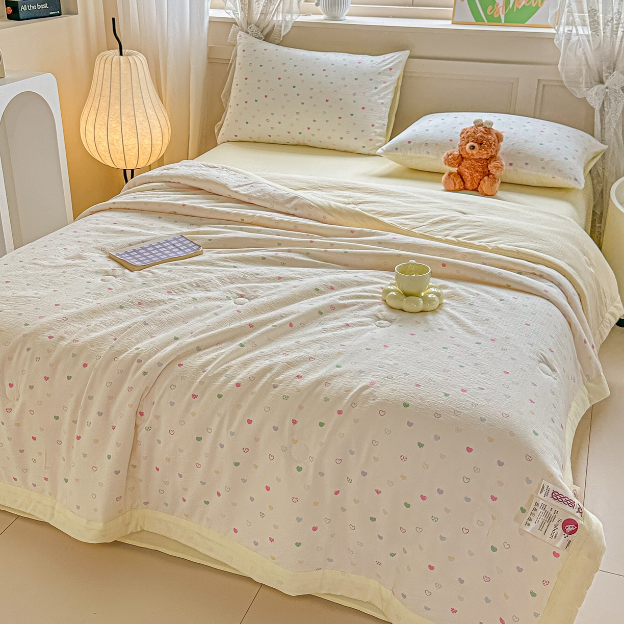 91家纺网 家纺一手货源 找家纺 秋泽家纺 2026新款A类云感双层纱大豆纤维夏凉被空调被小清新印花夏被 甜梦奶心