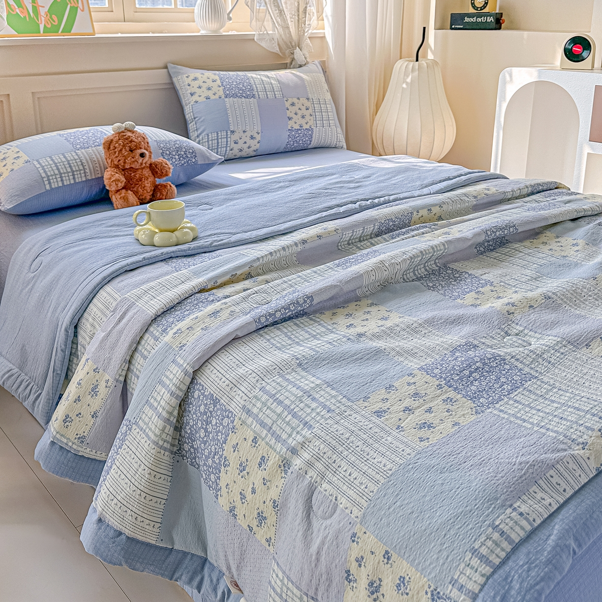 91家纺网 家纺一手货源 找家纺 秋泽家纺 2026新款A类云感双层纱大豆纤维夏凉被空调被小清新印花夏被 百福田园