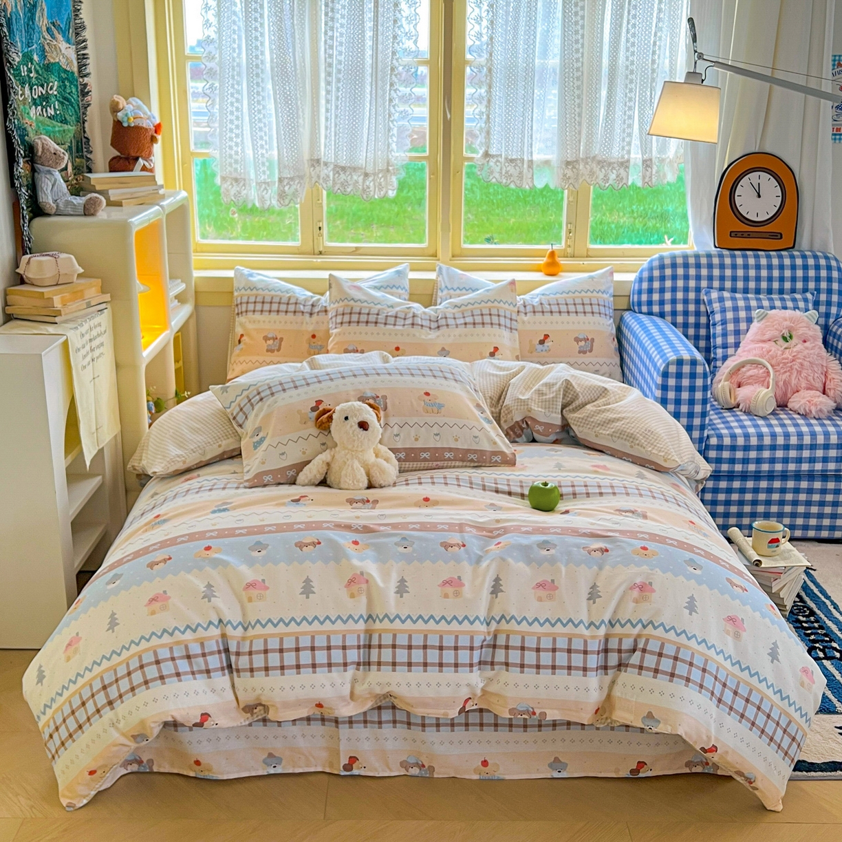 91家纺网 家纺一手货源 找家纺 简约家纺 2026新款全棉斜纹12868床笠系列 费尔岛小狗