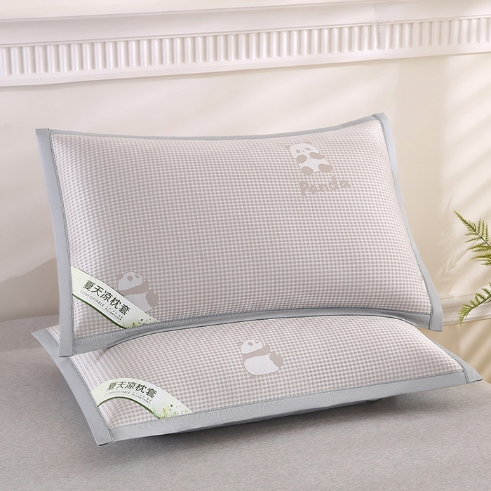 91家纺网 家纺一手货源 找家纺 （总）小牛席业 2026新款熊猫格纹提花冰丝夏凉枕套夏天凉枕套藤枕套冰丝枕套