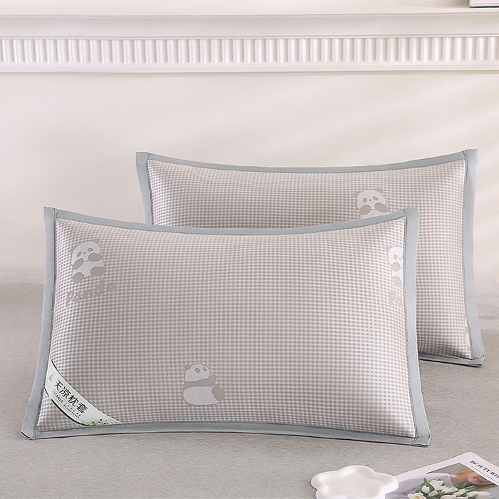 （总）小牛席业 2026新款熊猫格纹提花冰丝夏凉枕套夏天凉枕套藤枕套冰丝枕套