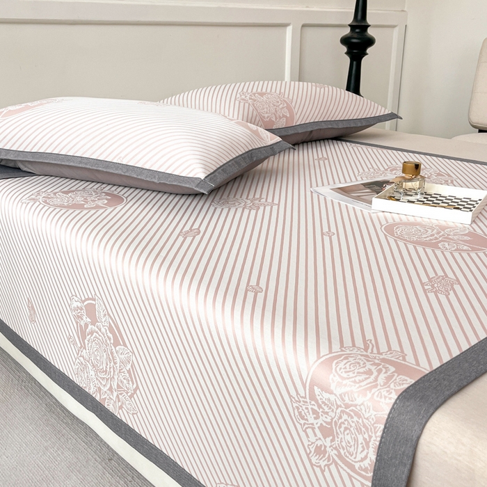 91家纺网 家纺一手货源 找家纺 子曰 2026新款高分子PE聚乙烯乙纶色织提花凉感软凉席席子 玫瑰-粉平铺款