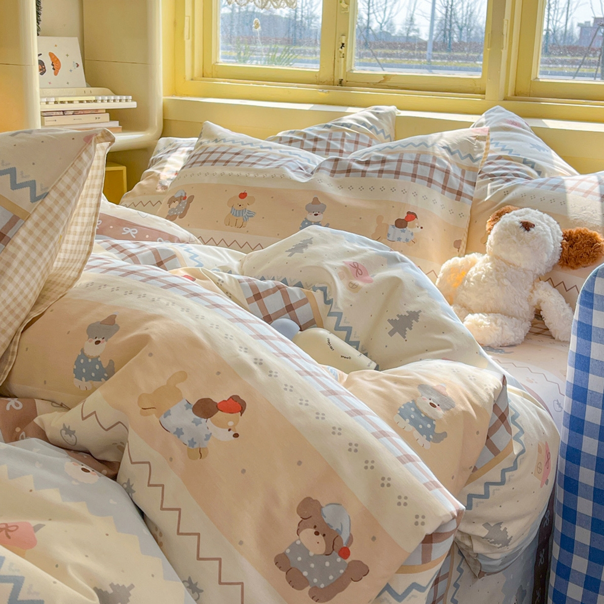 91家纺网 家纺一手货源 找家纺 简约家纺 2026新款全棉斜纹12868床笠系列 费尔岛小狗