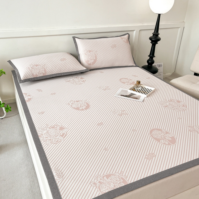 91家纺网 家纺一手货源 找家纺 子曰 2026新款高分子PE聚乙烯乙纶色织提花凉感软凉席席子 玫瑰-粉平铺款