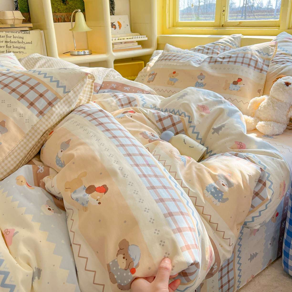 91家纺网 家纺一手货源 找家纺 简约家纺 2026新款全棉斜纹12868床笠系列 费尔岛小狗