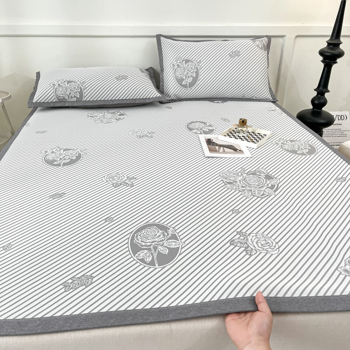 子曰 2026新款高分子PE聚乙烯乙纶色织提花凉感软凉席席子 玫瑰-灰平铺款