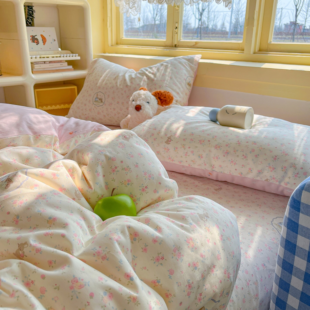 91家纺网 家纺一手货源 找家纺 简约家纺 2026新款全棉斜纹12868床笠系列 粉色花园兔-粉