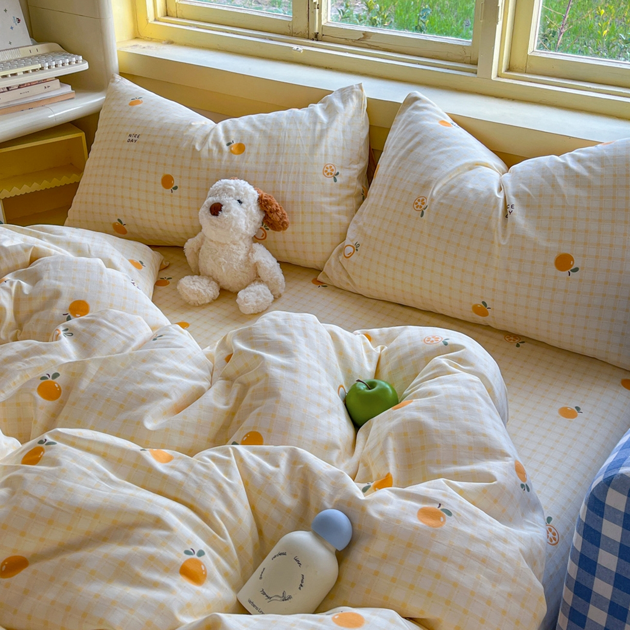 91家纺网 家纺一手货源 找家纺 简约家纺 2026新款全棉斜纹12868单枕套系列 橘子格