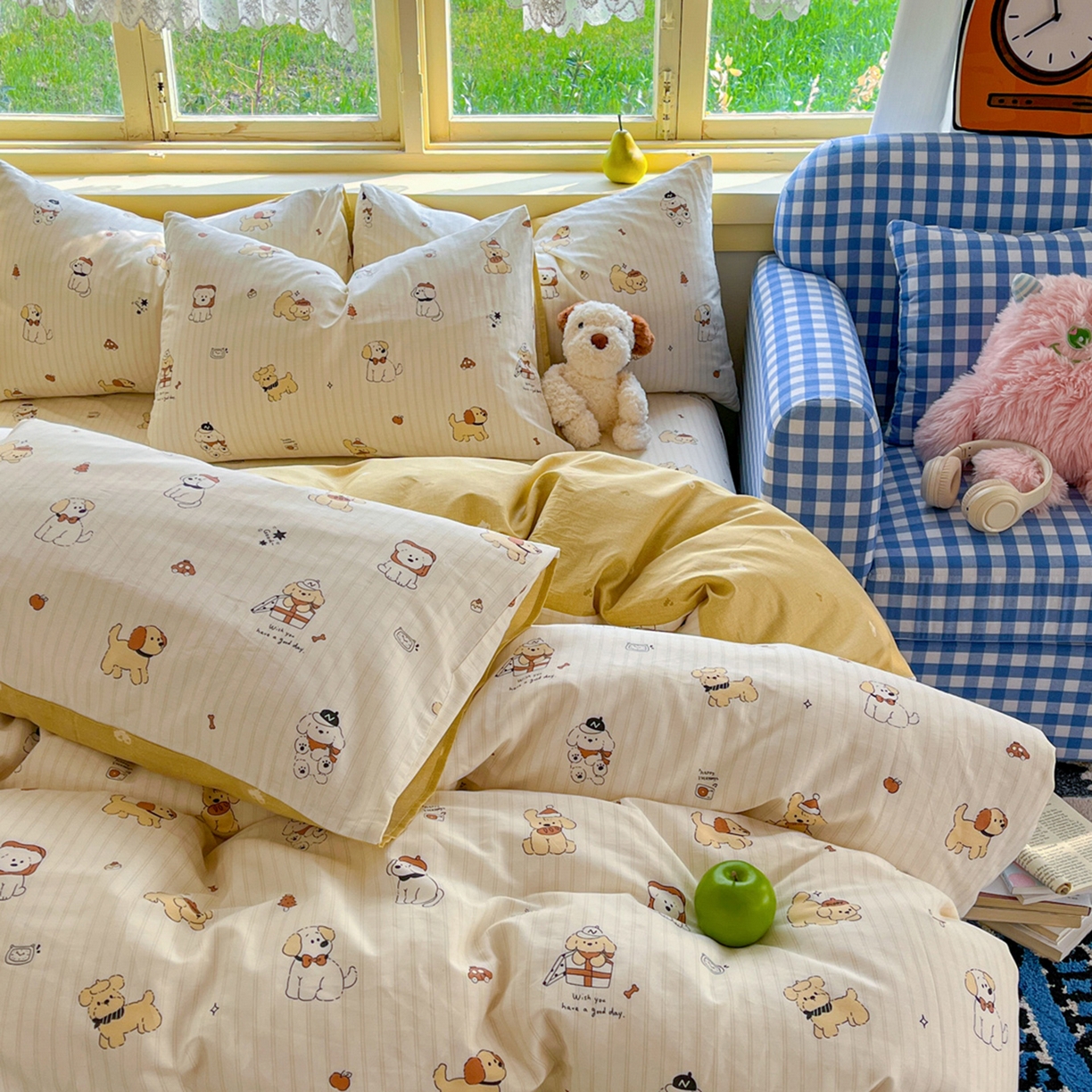 91家纺网 家纺一手货源 找家纺 简约家纺 2026新款全棉斜纹12868单枕套系列 可爱萌犬