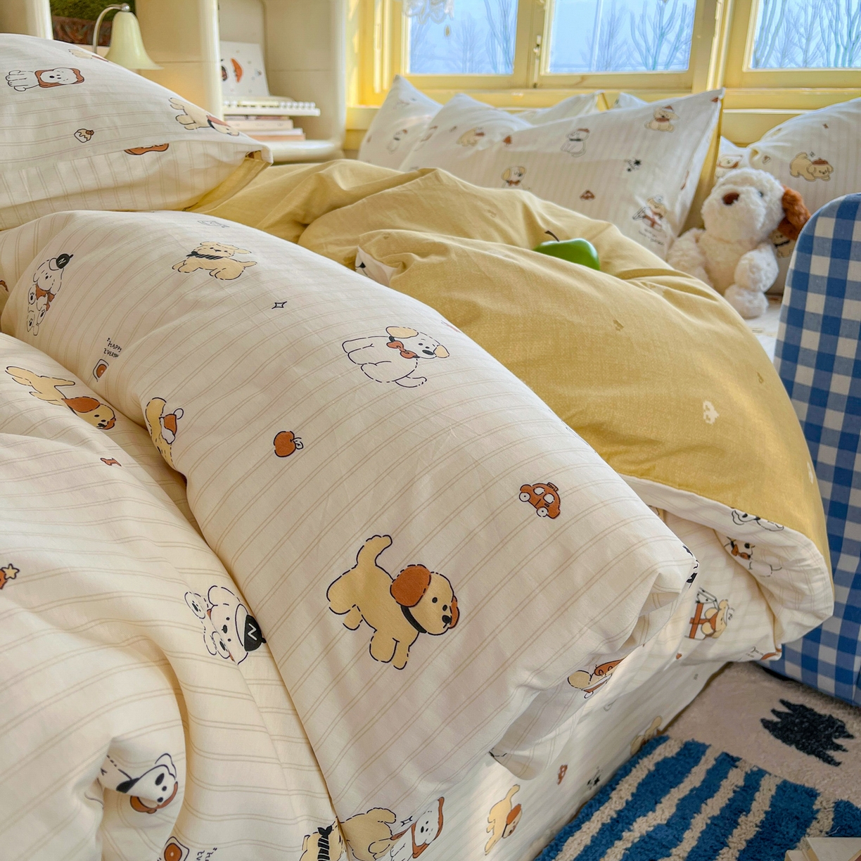 91家纺网 家纺一手货源 找家纺 简约家纺 2026新款全棉斜纹12868单枕套系列 可爱萌犬