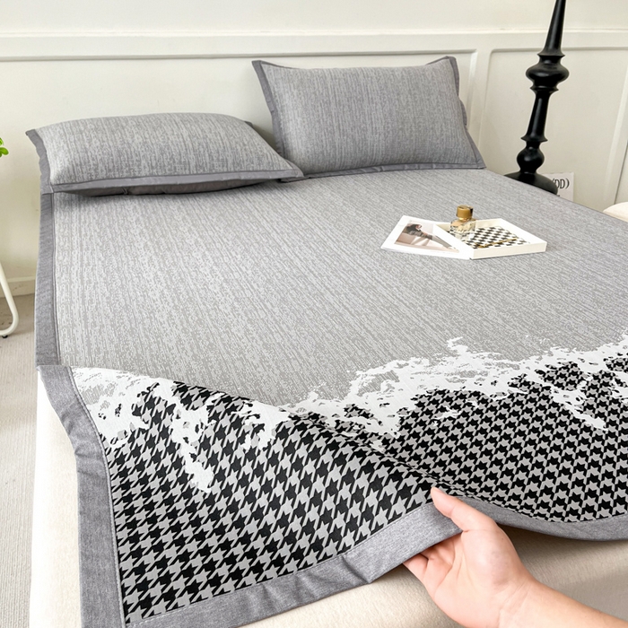 91家纺网 家纺一手货源 找家纺 子曰 2026新款高分子PE聚乙烯乙纶色织提花凉感软凉席席子 千鸟格-灰平铺款