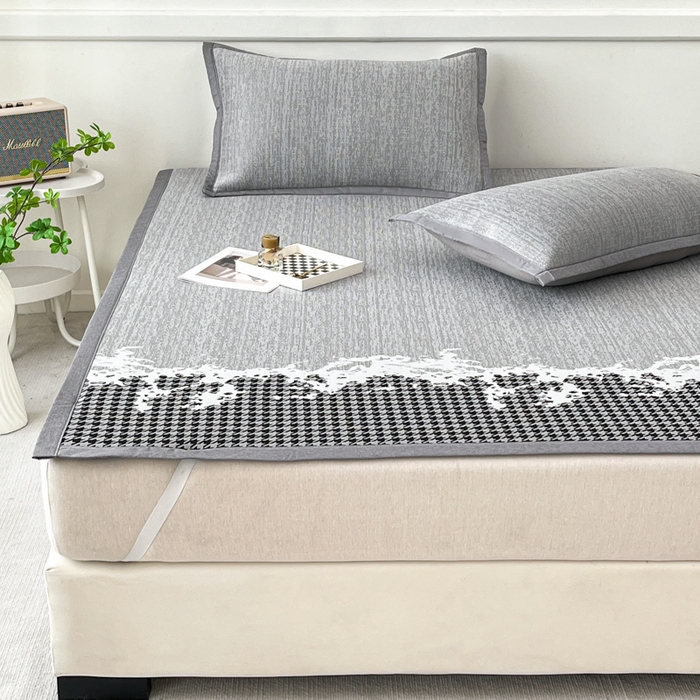 91家纺网 家纺一手货源 找家纺 子曰 2026新款高分子PE聚乙烯乙纶色织提花凉感软凉席席子 千鸟格-灰平铺款