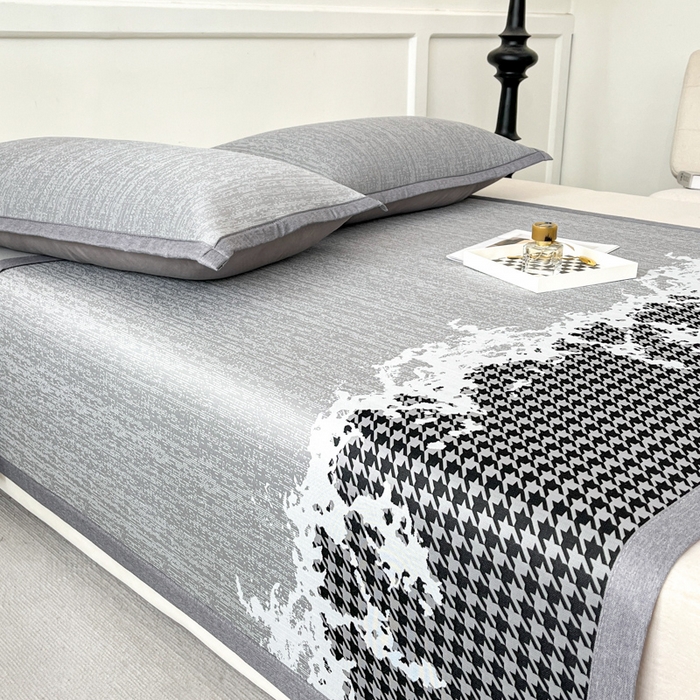 91家纺网 家纺一手货源 找家纺 子曰 2026新款高分子PE聚乙烯乙纶色织提花凉感软凉席席子 千鸟格-灰平铺款