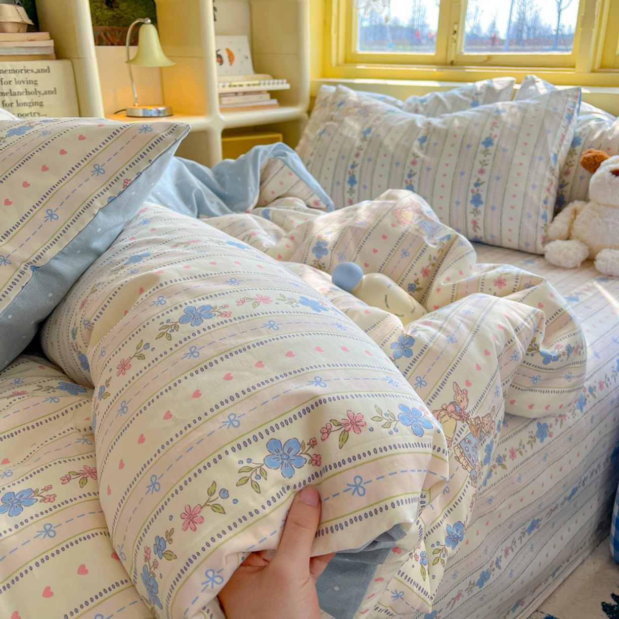 91家纺网 家纺一手货源 找家纺 简约家纺 2026新款全棉斜纹12868单枕套系列 蓝茵小兔