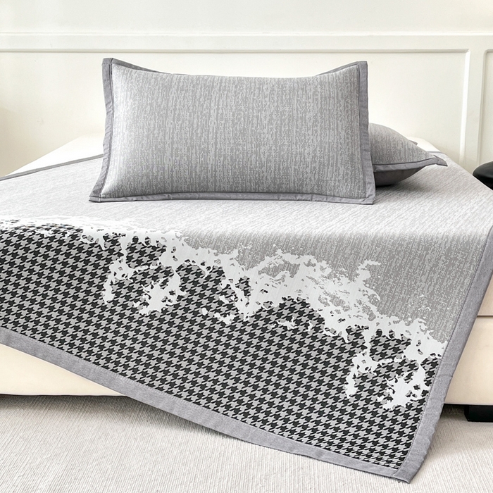 91家纺网 家纺一手货源 找家纺 子曰 2026新款高分子PE聚乙烯乙纶色织提花凉感软凉席席子 千鸟格-灰平铺款