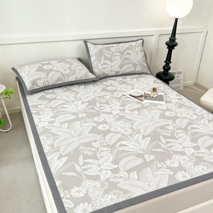 91家纺网 家纺一手货源 找家纺 子曰 2026新款高分子PE聚乙烯乙纶色织提花凉感软凉席席子 叶之恋-咖平铺款