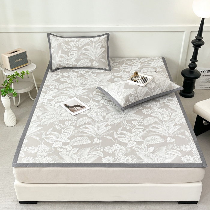 91家纺网 家纺一手货源 找家纺 子曰 2026新款高分子PE聚乙烯乙纶色织提花凉感软凉席席子 叶之恋-咖平铺款