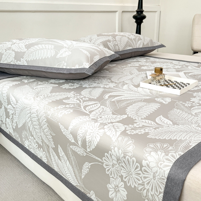 91家纺网 家纺一手货源 找家纺 子曰 2026新款高分子PE聚乙烯乙纶色织提花凉感软凉席席子 叶之恋-咖平铺款