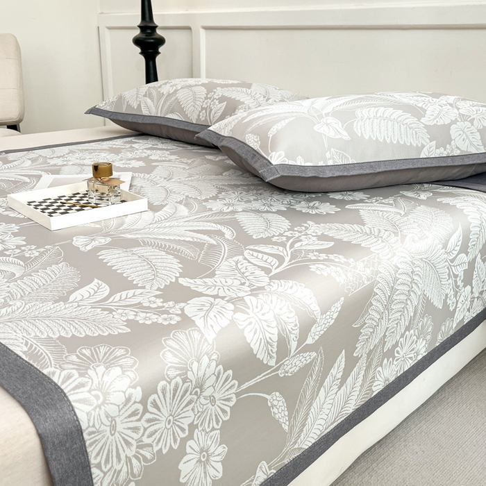 91家纺网 家纺一手货源 找家纺 子曰 2026新款高分子PE聚乙烯乙纶色织提花凉感软凉席席子 叶之恋-咖平铺款