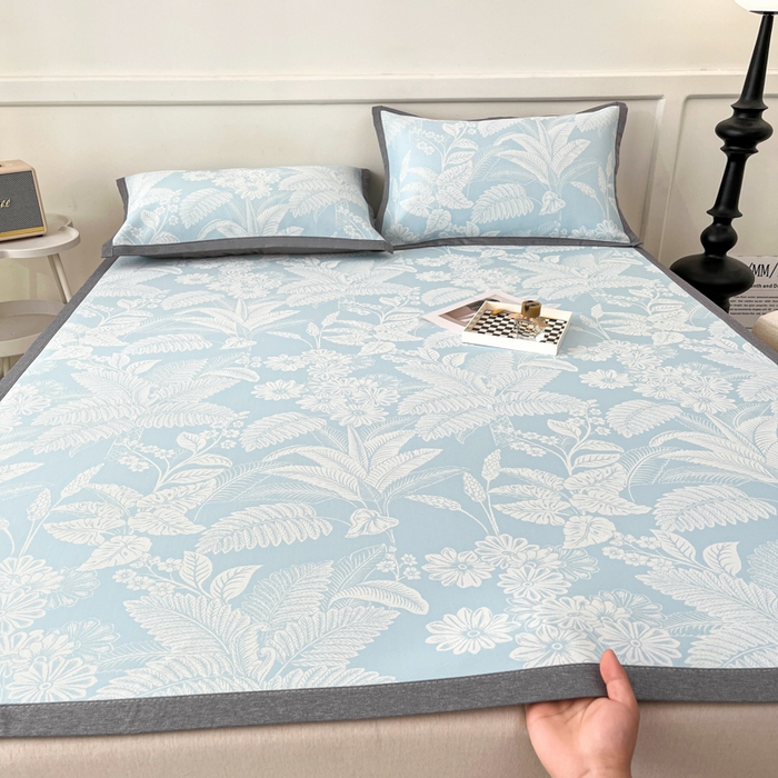 子曰 2026新款高分子PE聚乙烯乙纶色织提花凉感软凉席席子 叶之恋-蓝平铺款