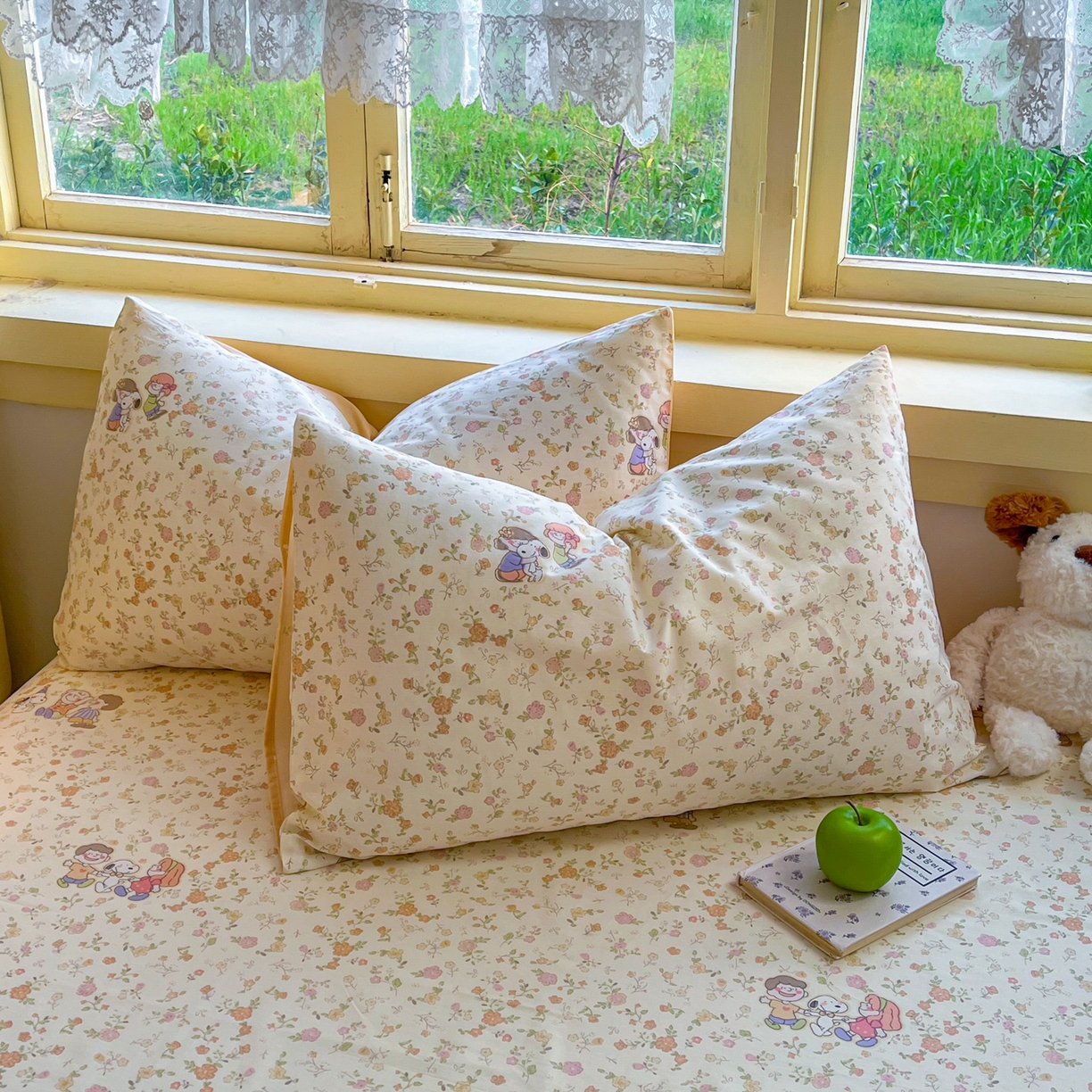 简约家纺 2026新款全棉斜纹12868单枕套系列 史努比花海