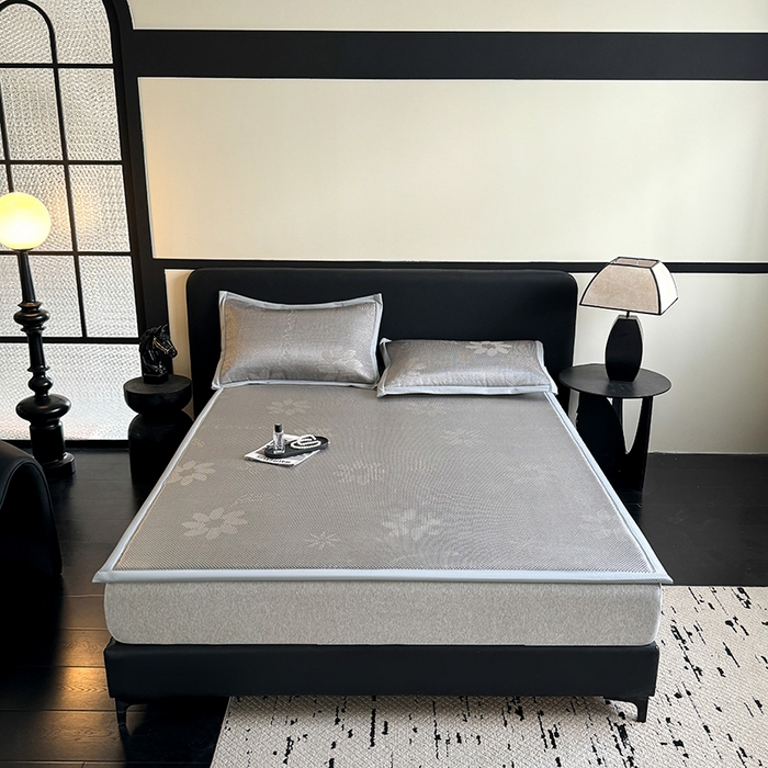 91家纺网 家纺一手货源 找家纺 （总）卡罗兰 2026新款床垫凉席冰藤提花凉席席子双面可用床单单件三件套