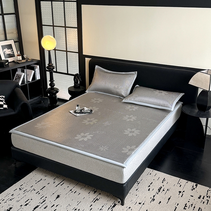 91家纺网 家纺一手货源 找家纺 （总）卡罗兰 2026新款床垫凉席冰藤提花凉席席子双面可用床单单件三件套