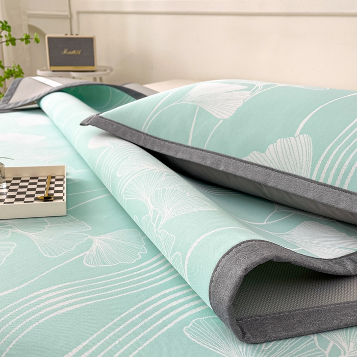 91家纺网 家纺一手货源 找家纺 子曰 2026新款高分子PE聚乙烯乙纶色织提花凉感软凉席席子 银杏叶-绿平铺款