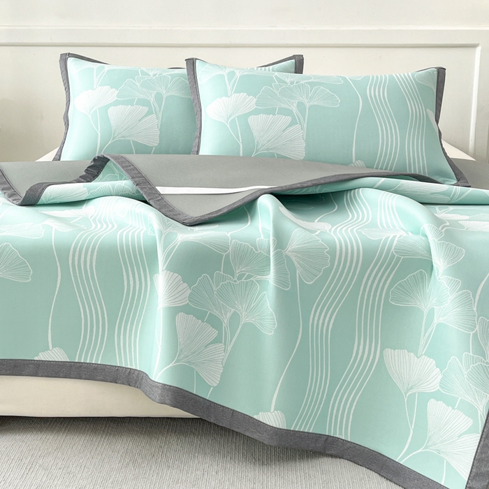 91家纺网 家纺一手货源 找家纺 子曰 2026新款高分子PE聚乙烯乙纶色织提花凉感软凉席席子 银杏叶-绿平铺款