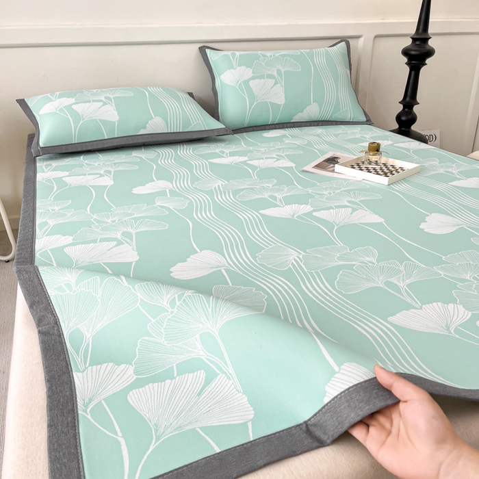 91家纺网 家纺一手货源 找家纺 子曰 2026新款高分子PE聚乙烯乙纶色织提花凉感软凉席席子 银杏叶-绿平铺款