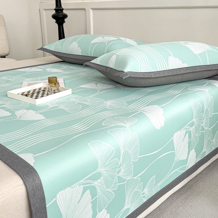 91家纺网 家纺一手货源 找家纺 子曰 2026新款高分子PE聚乙烯乙纶色织提花凉感软凉席席子 银杏叶-绿平铺款