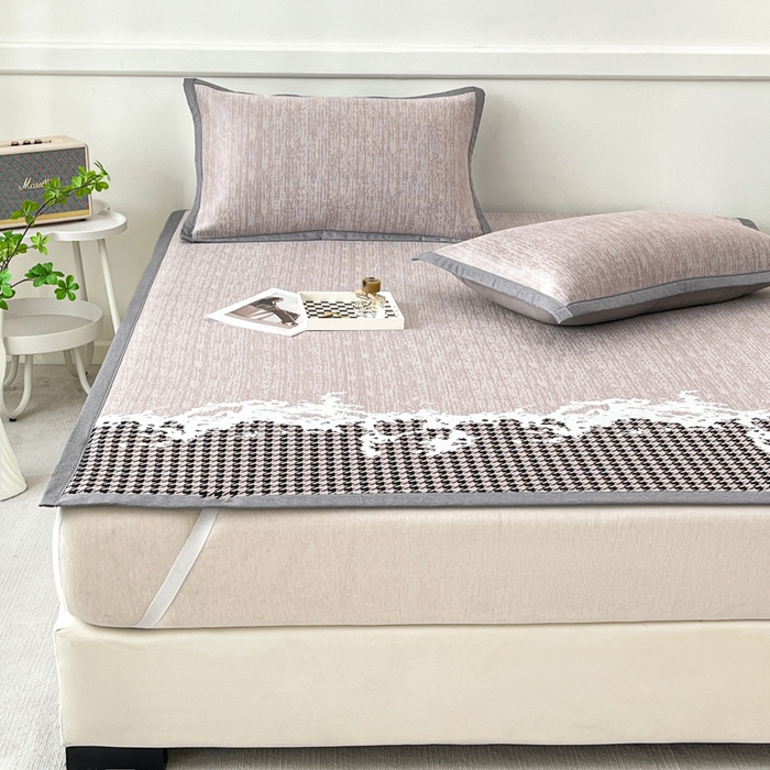 91家纺网 家纺一手货源 找家纺 子曰 2026新款高分子PE聚乙烯乙纶色织提花凉感软凉席席子 千鸟格-紫平铺款