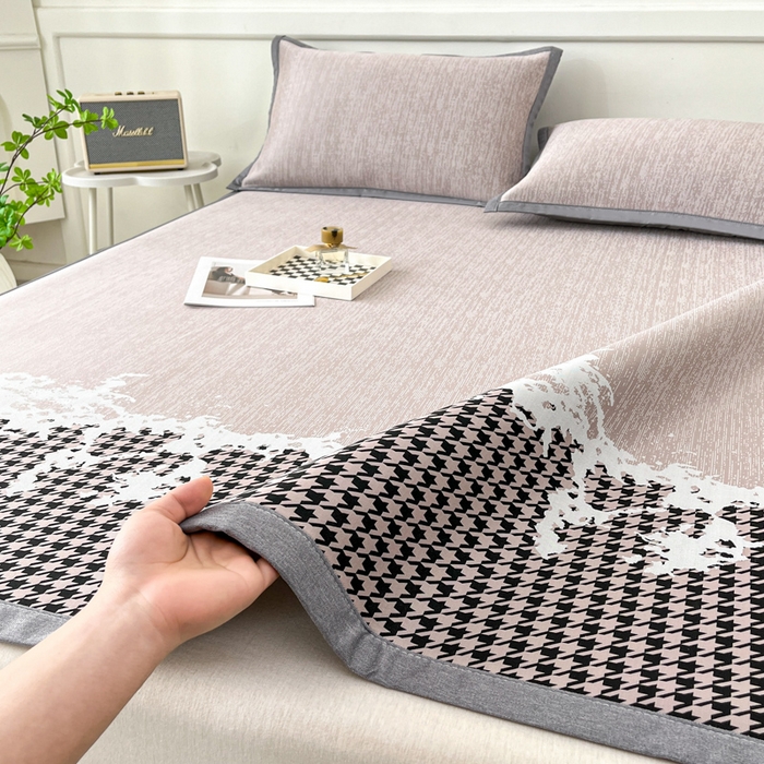 91家纺网 家纺一手货源 找家纺 子曰 2026新款高分子PE聚乙烯乙纶色织提花凉感软凉席席子 千鸟格-紫平铺款