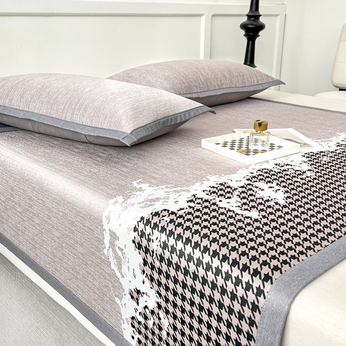 91家纺网 家纺一手货源 找家纺 子曰 2026新款高分子PE聚乙烯乙纶色织提花凉感软凉席席子 千鸟格-紫平铺款